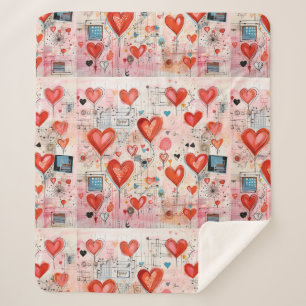 Cobertor Sherpa Padrão de Amor Implicado de Corações Vermelhos