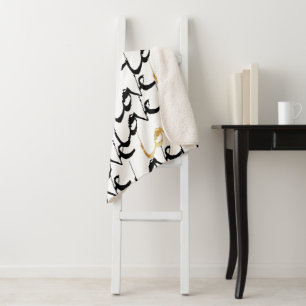 Cobertor Sherpa Padrão de amor negro e Dourado Sherpa Blanket