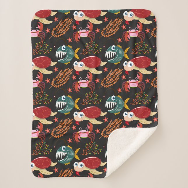 Cobertor Sherpa Padrão de animais aquáticos | vida submarina do oc (Frente)