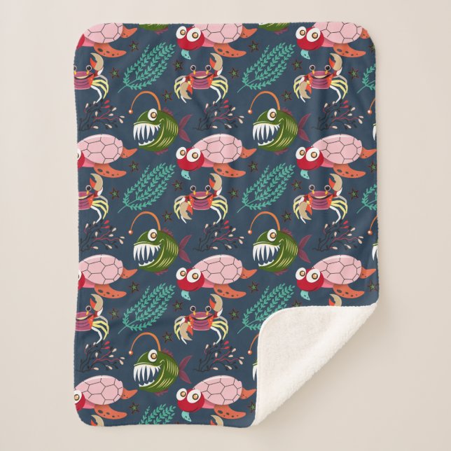 Cobertor Sherpa Padrão de animais aquáticos | vida submarina do oc (Frente)