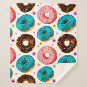 Cobertor Sherpa Padrão de aquarela com cor rosa, azul e chocolate