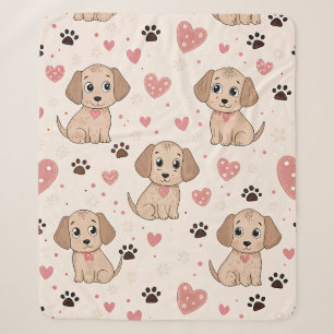 Cobertor Sherpa Padrão de aquarela Corações de Cachorrinho Fofo (4
