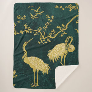 Cobertor Sherpa Padrão de arte de grous elegantes Pássaros grous