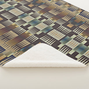 Cobertor Sherpa Padrão de Arte Tribal de Cinza Azul Teal Tan Taupe
