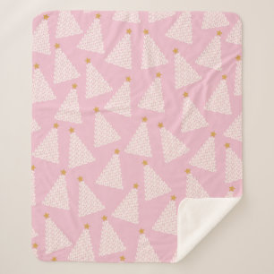 Cobertor Sherpa Padrão de Árvore de Natal Rosa