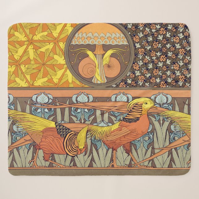 Cobertor Sherpa Padrão de Ave da Natureza em Arte Nova Francês Ant (Frente (Horizontal))