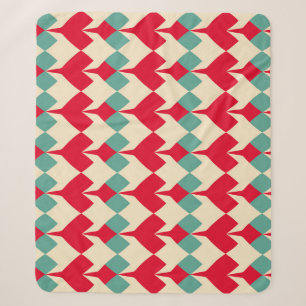 Cobertor Sherpa Padrão de azulejo de cor azul, vermelho.