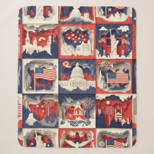 Cobertor Sherpa Padrão de Azulejo de Corte de Papel Patriótico em 