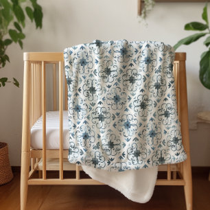 Cobertor Sherpa Padrão de Azulejo marroquino azul e branco