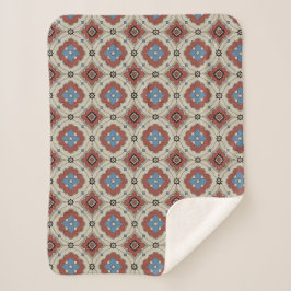 Cobertor Sherpa Padrão de Azulejo Mediterrâneo Retrô em Vermelho, 