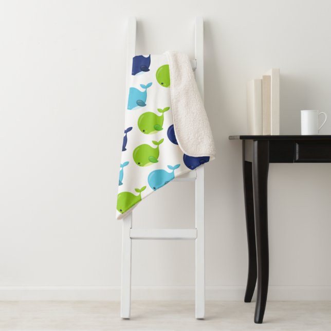 Cobertor Sherpa Padrão De Baleias, Baleias Cutas, Animais Do Mar (In Situ)