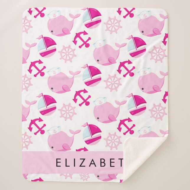 Cobertor Sherpa Padrão De Baleias, Baleias Rosa, Seu Nome (Frente)