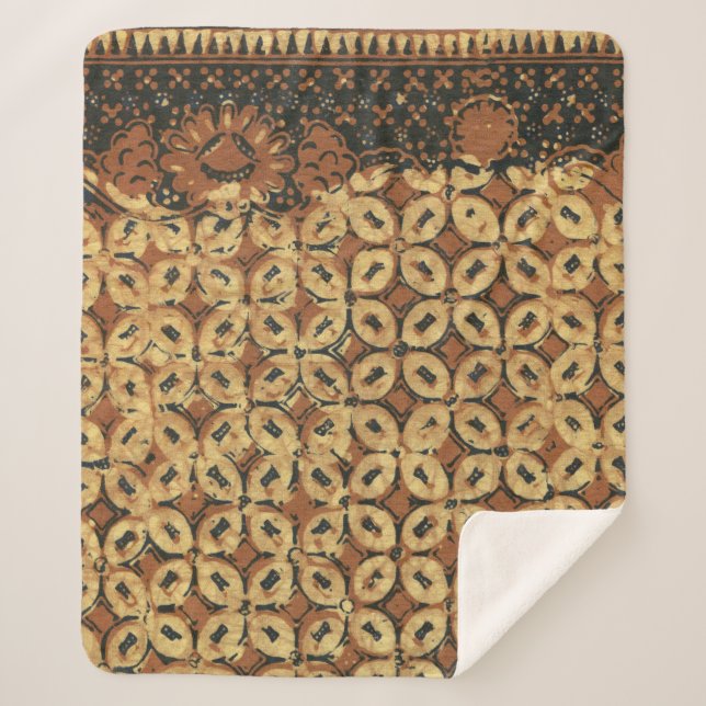 Cobertor Sherpa Padrão de Batik Kawung Indonésio Vintage Rústico (Frente)