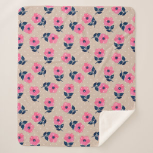 Cobertor Sherpa Padrão de Bolinhas bege de flores rosa elegantes