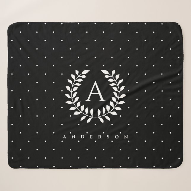 Cobertor Sherpa Padrão de Bolinhas Monograma de Louro Branco no Pr (Frente (Horizontal))
