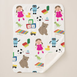 Cobertor Sherpa Padrão de Brinquedos para Crianças Bonitas