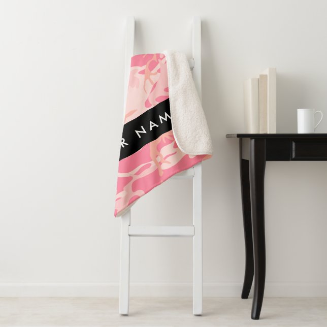 Cobertor Sherpa Padrão de Camuflagem Rosa, Seu nome, Personalize (In Situ)