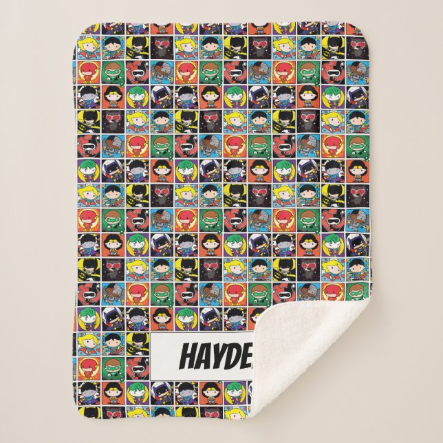 Cobertor Sherpa Padrão de Caractere da Liga da Justiça Chibi (Frente)