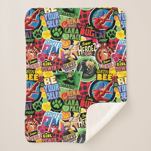 Cobertor Sherpa Padrão de Caracteres de Super Herói Miraculoso (Frente)