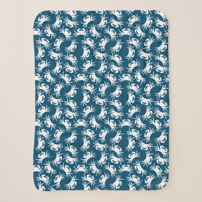 Cobertor Sherpa Padrão de Caranguejo Branco e Azul (Frente)