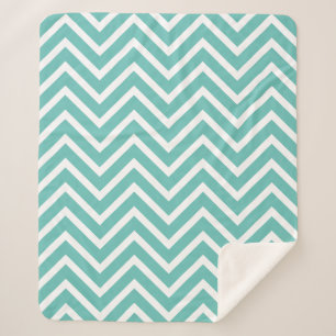 Cobertor Sherpa Padrão De Chevron Decorativo Leve Teal E Branco