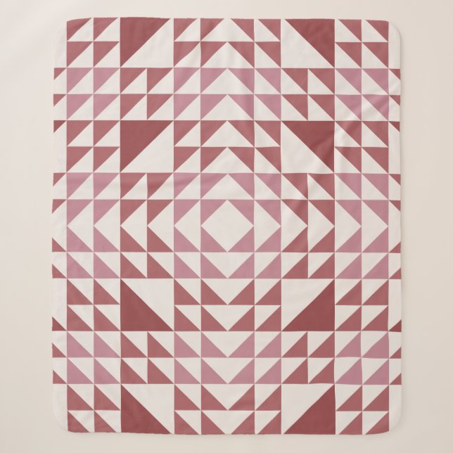 Cobertor Sherpa Padrão de Colcha Geométrica Rosa Empoeirada (Frente)