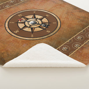 Cobertor Sherpa Padrão de Compass Náutico Castanho