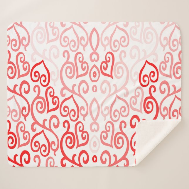 Cobertor Sherpa Padrão de Coração Vermelho e Rosa (Frente (Horizontal))