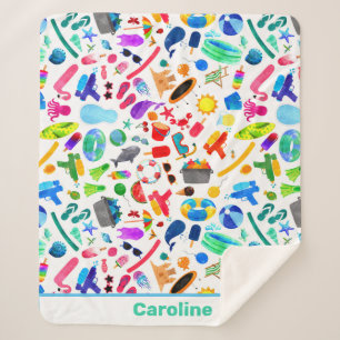 Cobertor Sherpa Padrão de Crianças Divertidas do Rainbow Summer