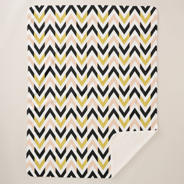 Cobertor Sherpa Padrão de crotron branco, preto, Dourado e branco (Frente)