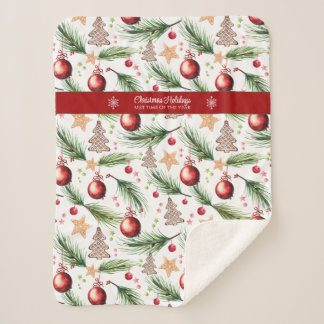 Cobertor Sherpa Padrão de decoração de feriados de aquarela natali
