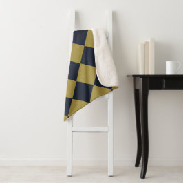 Cobertor Sherpa Padrão de Diamante Azul Elegante Dourado e Marinho