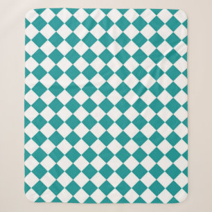 Cobertor Sherpa Padrão de Diamante do Verificador Branco Teal