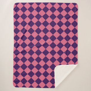 Cobertor Sherpa Padrão de Diamante do Verificador Roxo Rosa