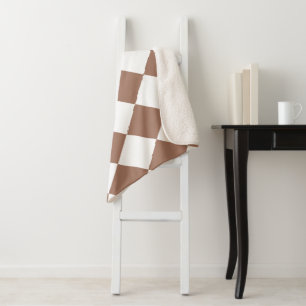 Cobertor Sherpa Padrão de Diamante em Branco e Mocha Mousse