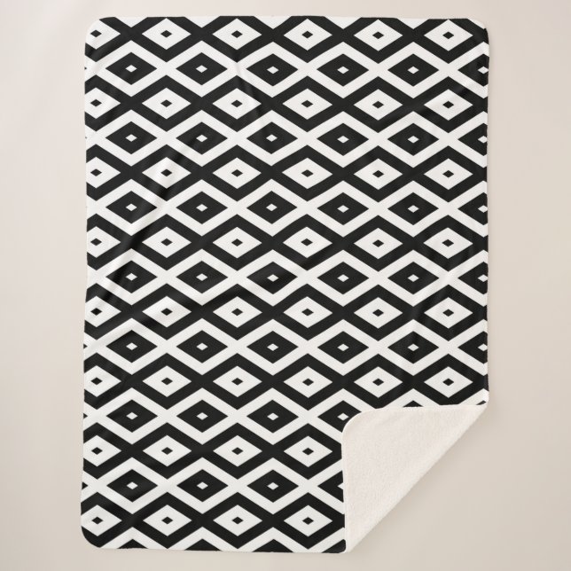 Cobertor Sherpa Padrão de diamante preto e branco (Frente)
