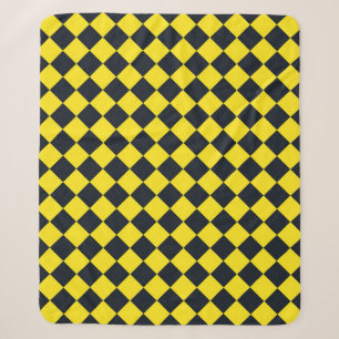 Cobertor Sherpa Padrão de Diamante Xadrez Amarelo Preto