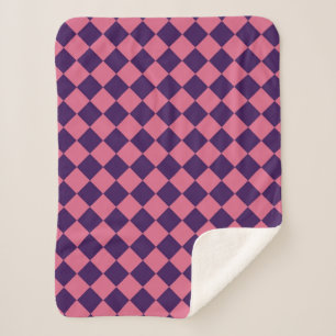 Cobertor Sherpa Padrão de Diamante Xadrez Rosa Roxo