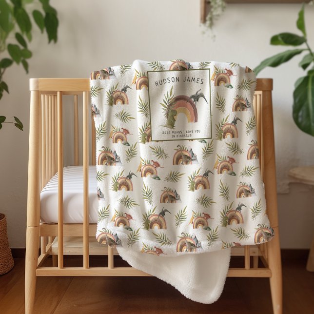 Cobertor Sherpa Padrão de Dinossauro de Aquarela | Monograma Sherp (Criador carregado)
