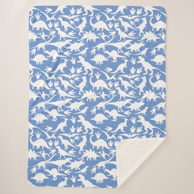Cobertor Sherpa Padrão de dinossauros 01 w. LBlue BG (Frente)