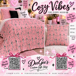Cobertor Sherpa Padrão de Esqueleto Rosa Pastel Goth Fofo Hallowee