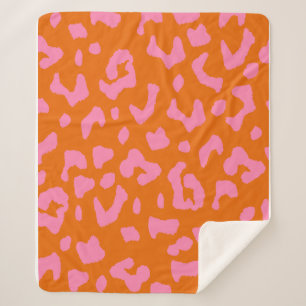Cobertor Sherpa Padrão de estampa de leopardo rosa e laranja