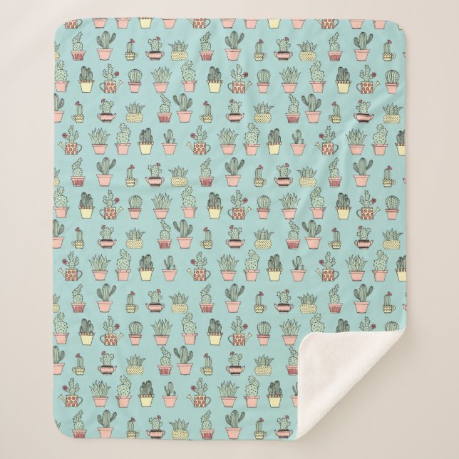 Cobertor Sherpa Padrão De Estilo Desenhado À Mão De Cactus Colorid (Frente)