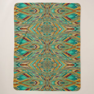 Cobertor Sherpa Padrão de Estilo Ikat Tribal Dourado e Turquesa