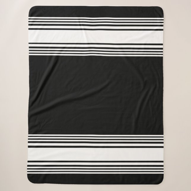 Cobertor Sherpa padrão de faixas de contraste branco na moda preto (Frente)