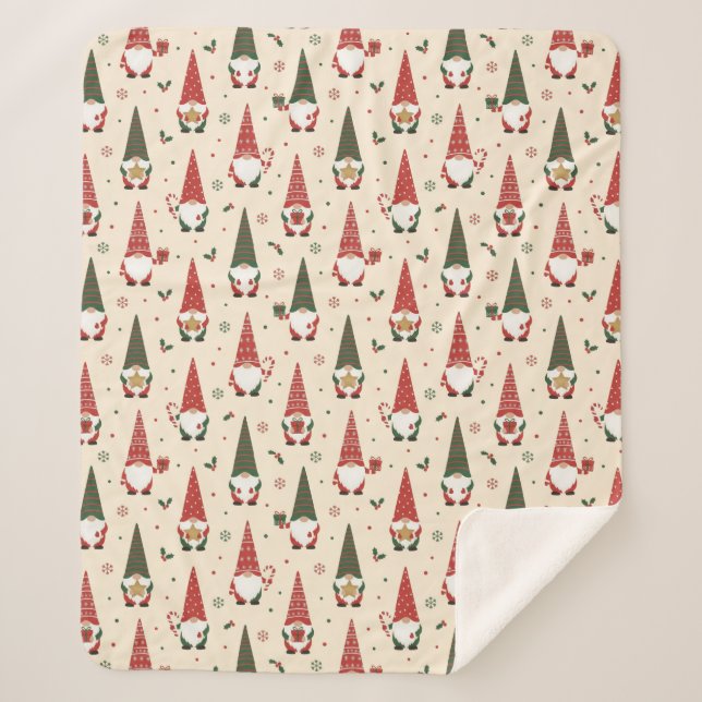 Cobertor Sherpa Padrão de festa de Gnome de Natal (Frente)