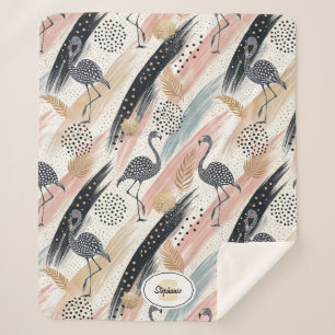 Cobertor Sherpa Padrão de Flamingo e Brushbrato estilizado