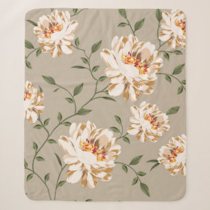 Cobertor Sherpa padrão de flor castanha alheia no fundo azul