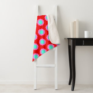 Cobertor Sherpa Padrão de Flor Pop Vermelho Retro Mod dos Anos 60 