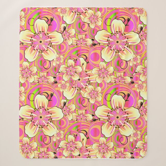 Cobertor Sherpa padrão de flor rosa groovy (Frente)